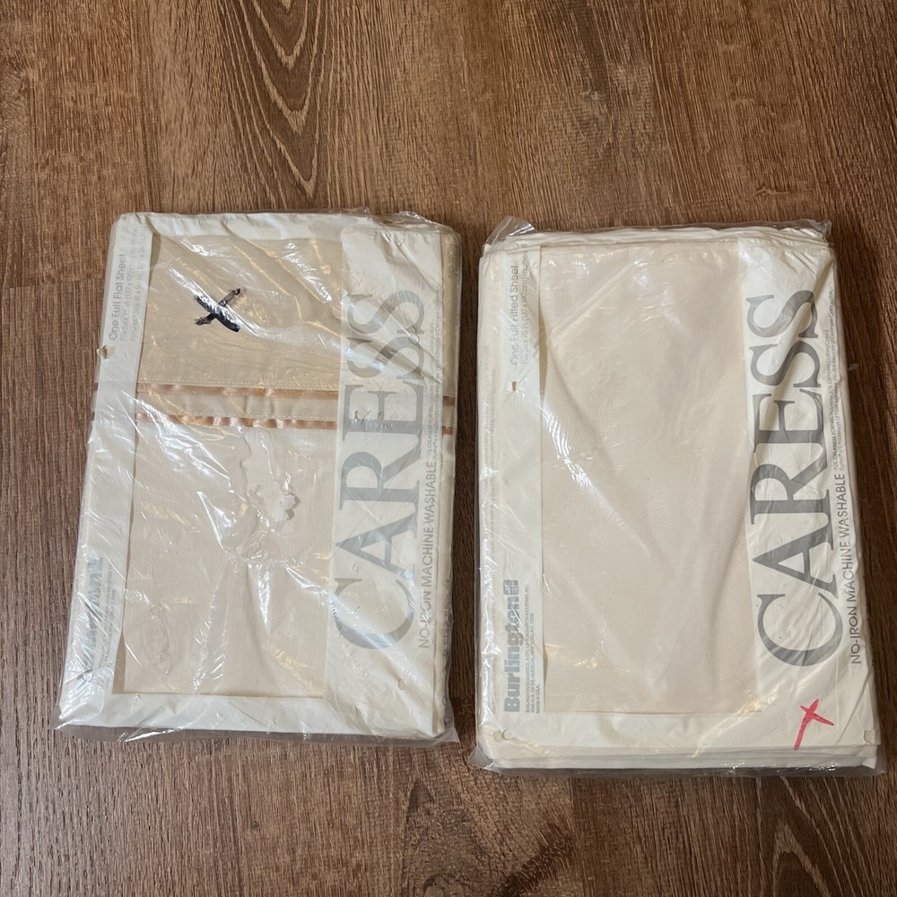 New Vintage BURLINGTON CARESS Full Flat Sheet &fitted Sheet‎ ! Tan/Beige!